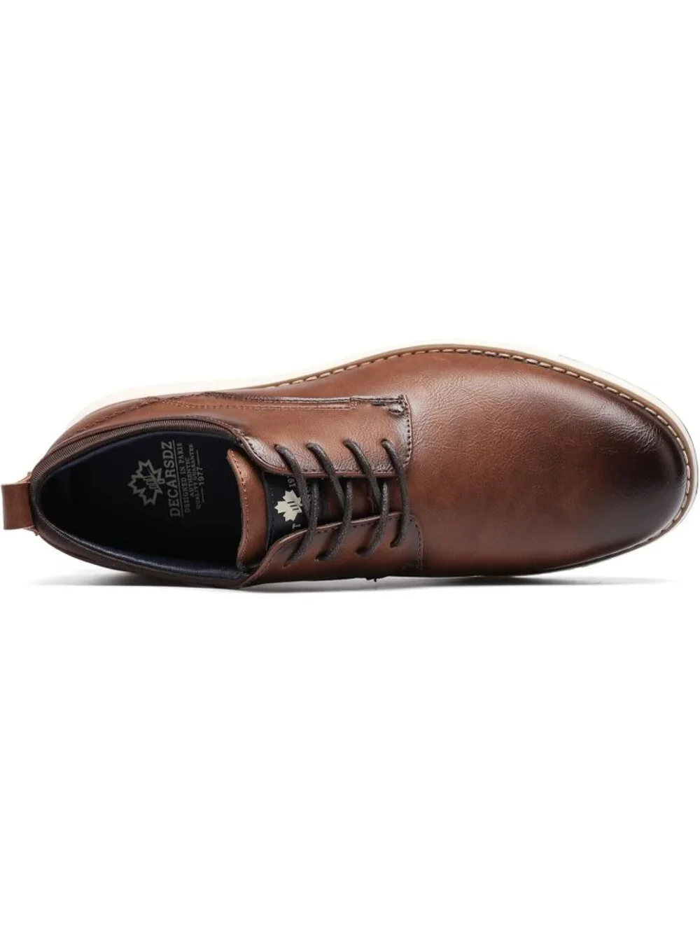 Men's Brown Plain Toe Kitten Heel Perforated Lace-up Business Dress Oxford Shoes